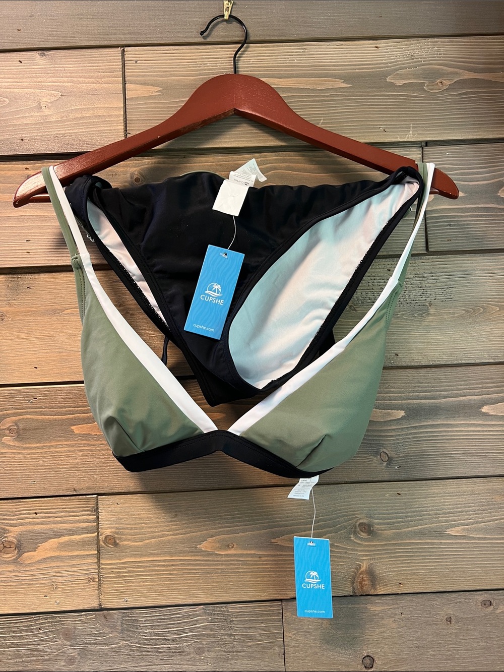Cupshe Olive Green, Black & White Colorblock Bikini